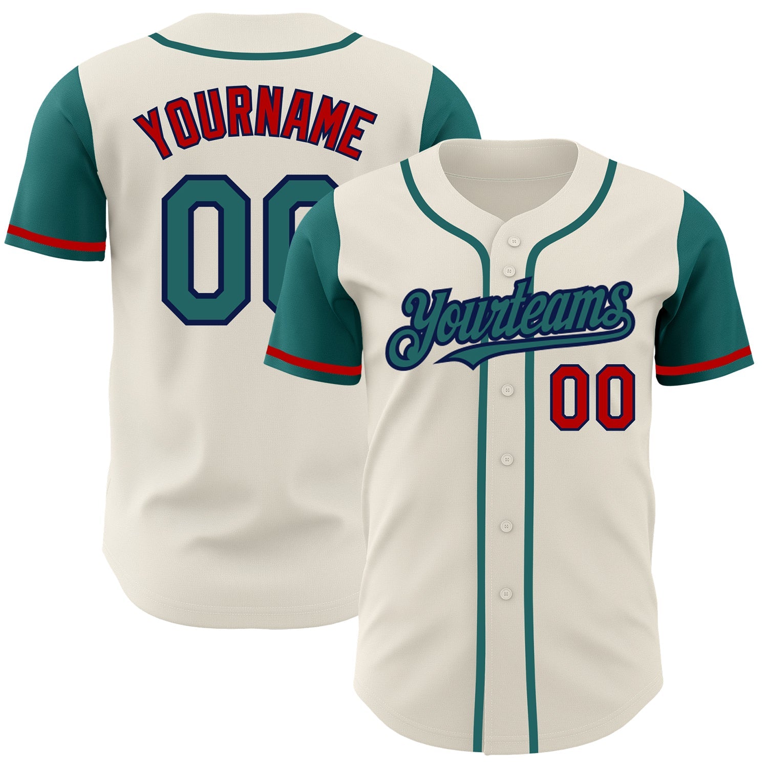 Custom Cream Teal Navy-Red Authentic Two Tone Baseball Jersey - Main View