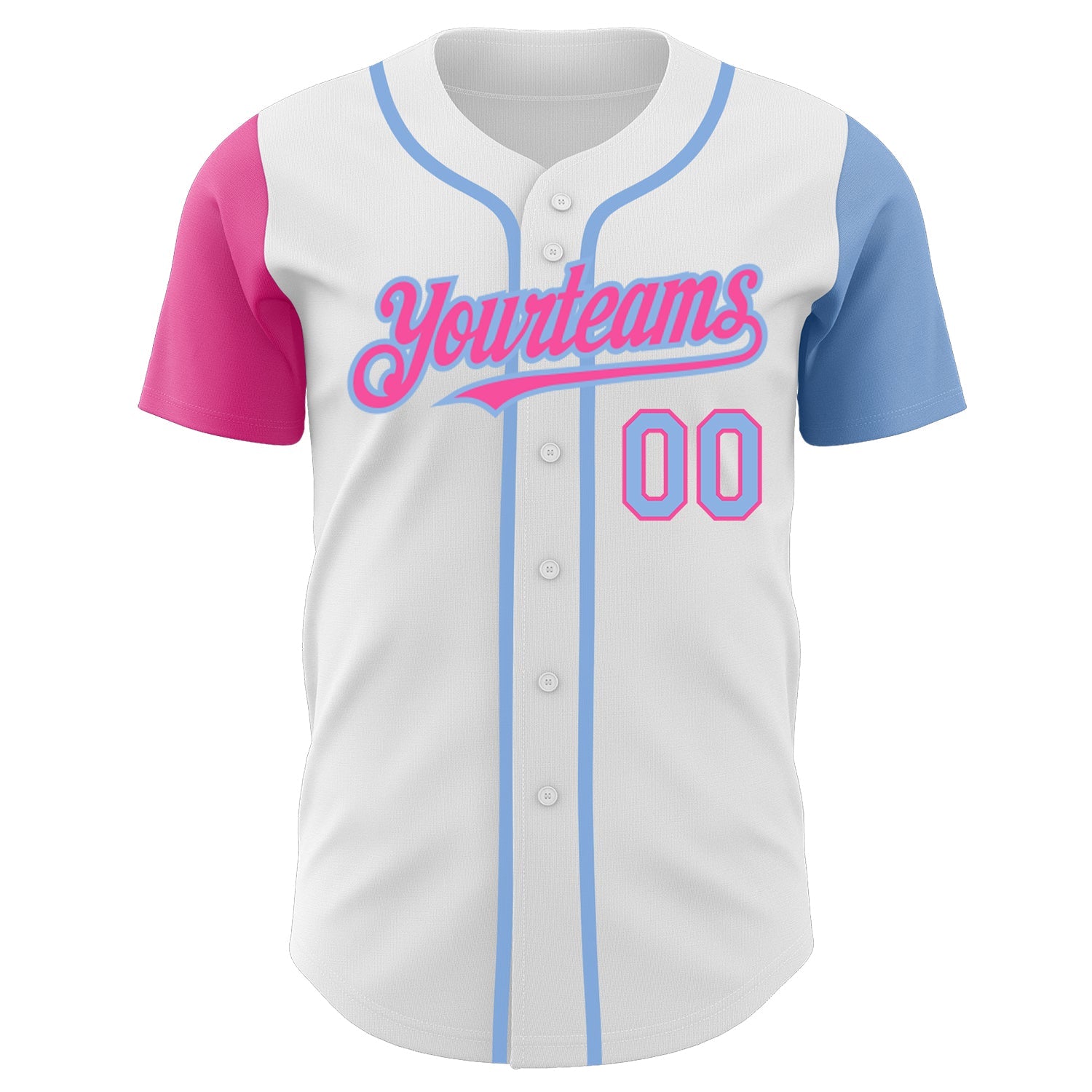 Custom White Light Blue-Pink Authentic Two Tone Baseball Jersey view 2