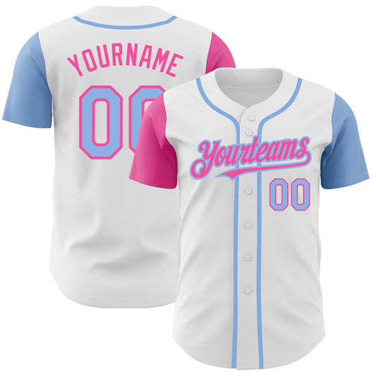 Custom White Light Blue-Pink Authentic Two Tone Baseball Jersey - Main View