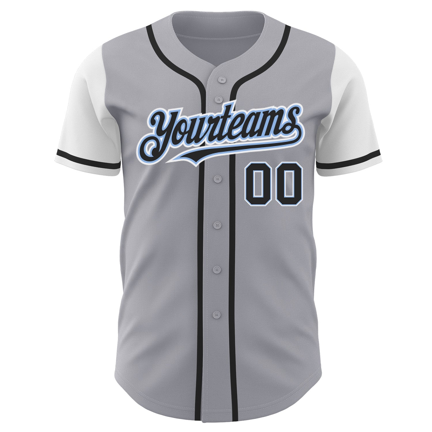 Custom Gray Black-Light Blue Authentic Two Tone Baseball Jersey view 2
