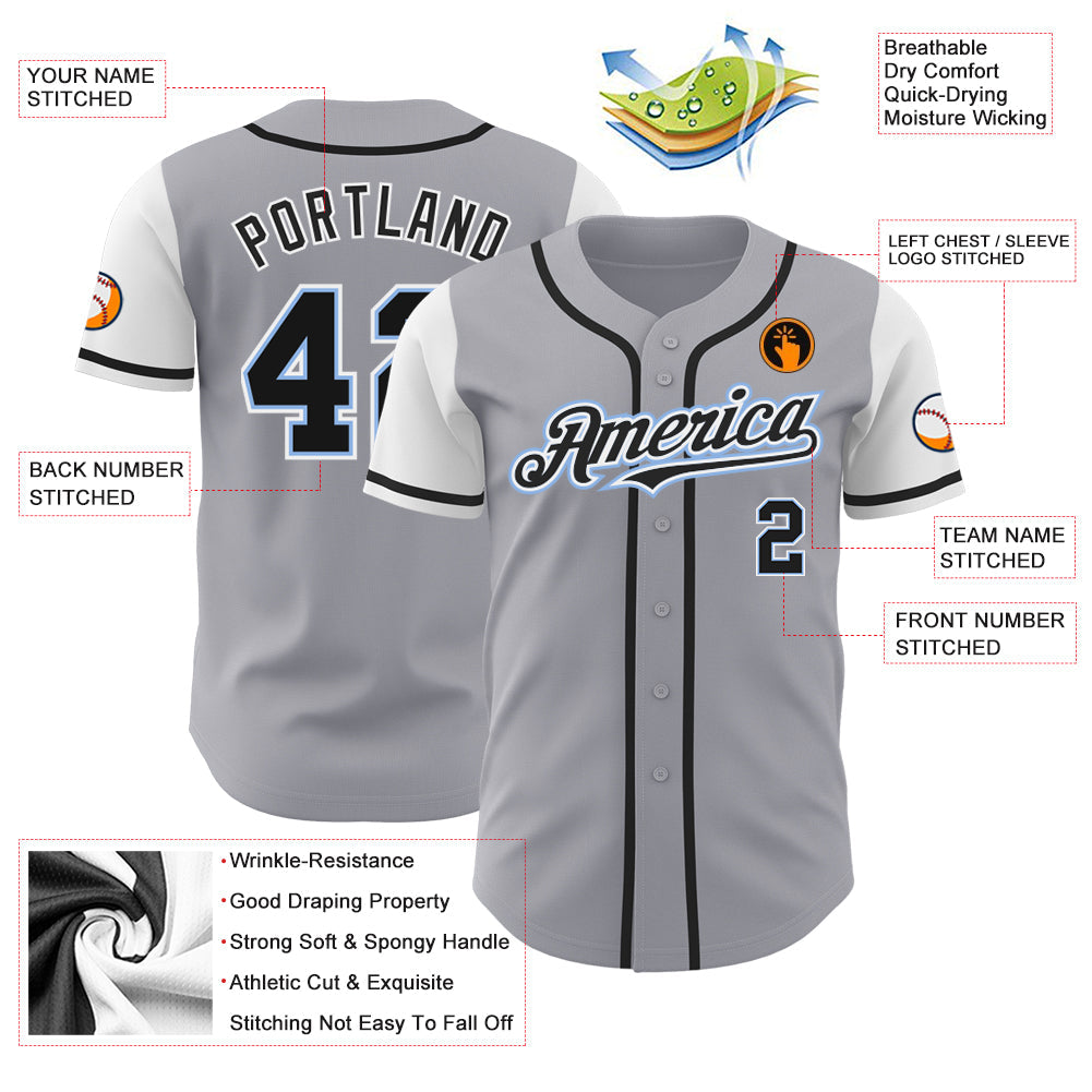 Custom Gray Black-Light Blue Authentic Two Tone Baseball Jersey view 3