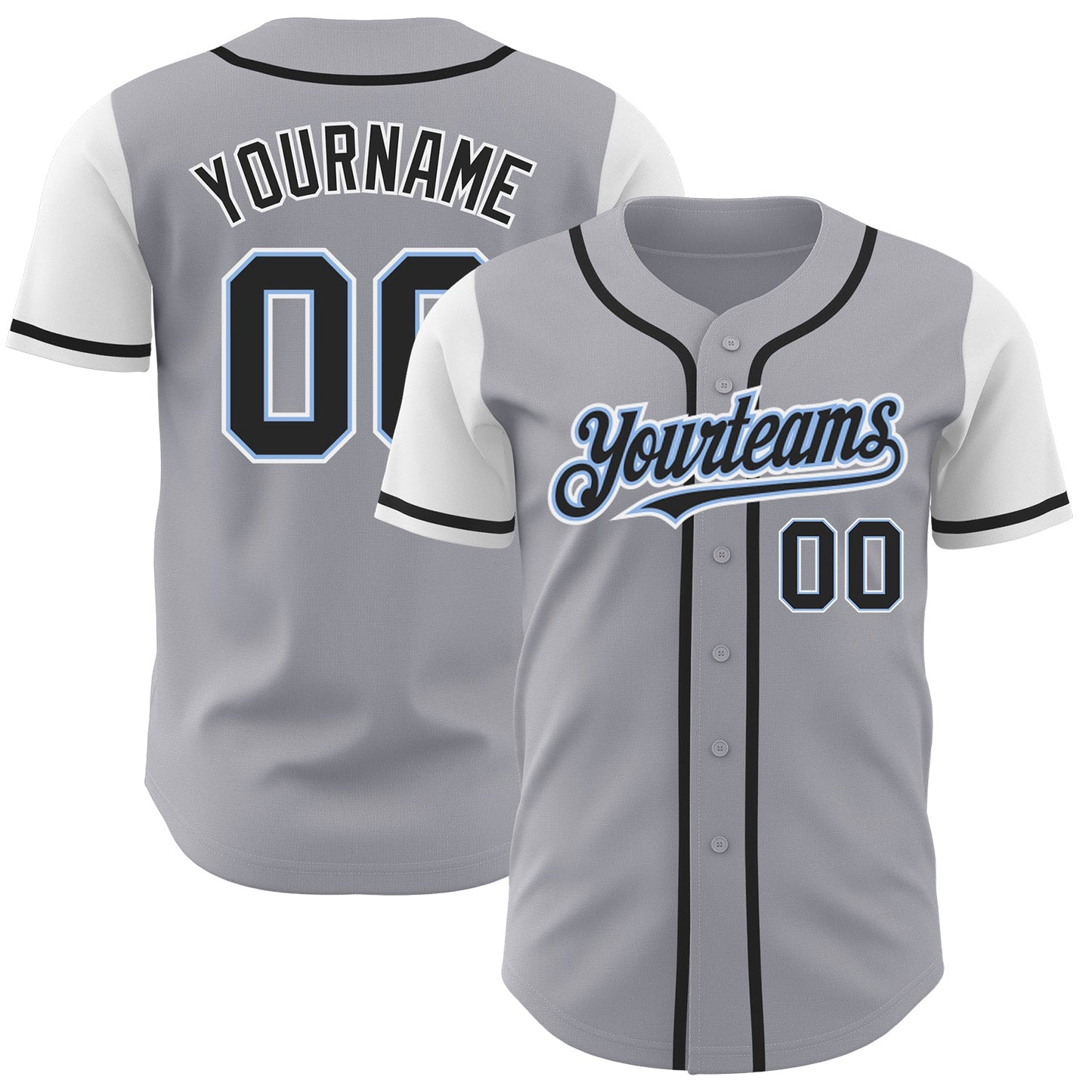 Custom Gray Black-Light Blue Authentic Two Tone Baseball Jersey - Main View