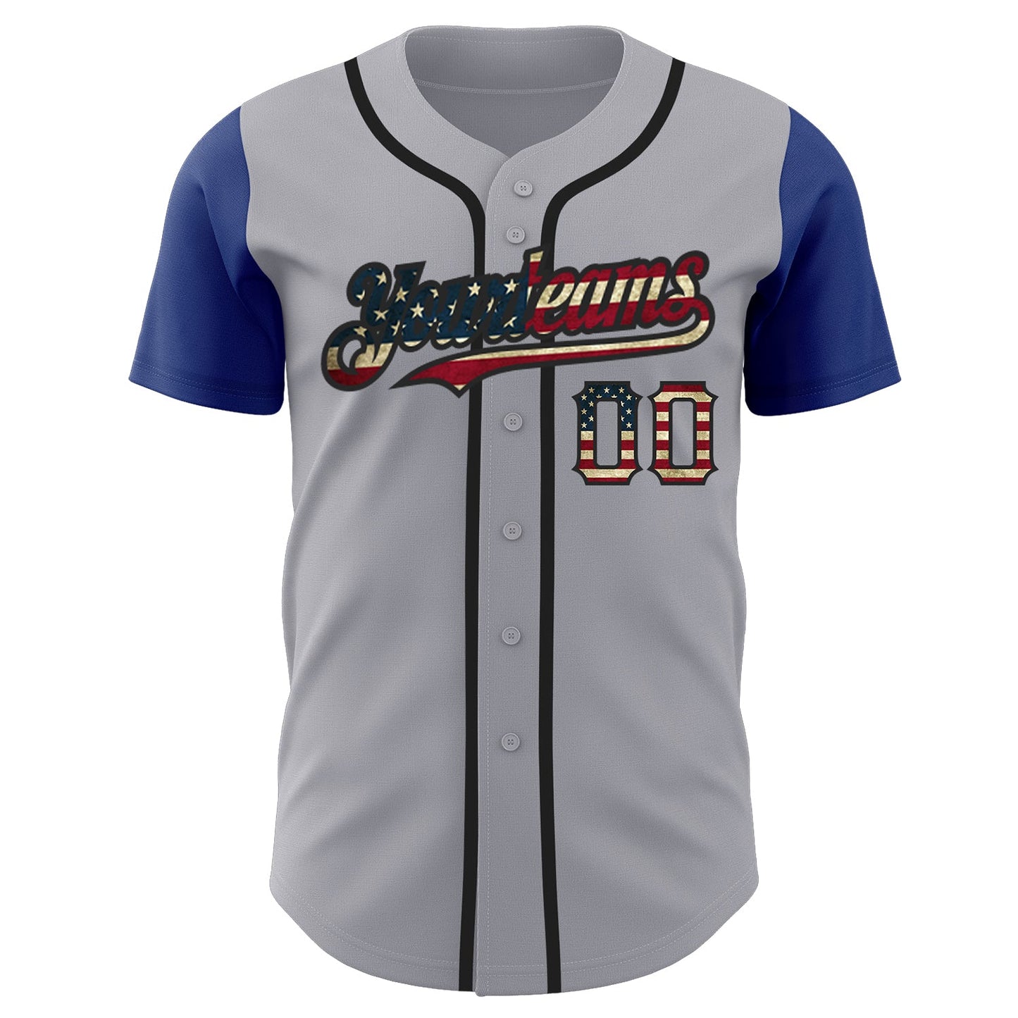 Custom Gray Vintage USA Flag Royal-Black Authentic Two Tone Baseball Jersey view 2