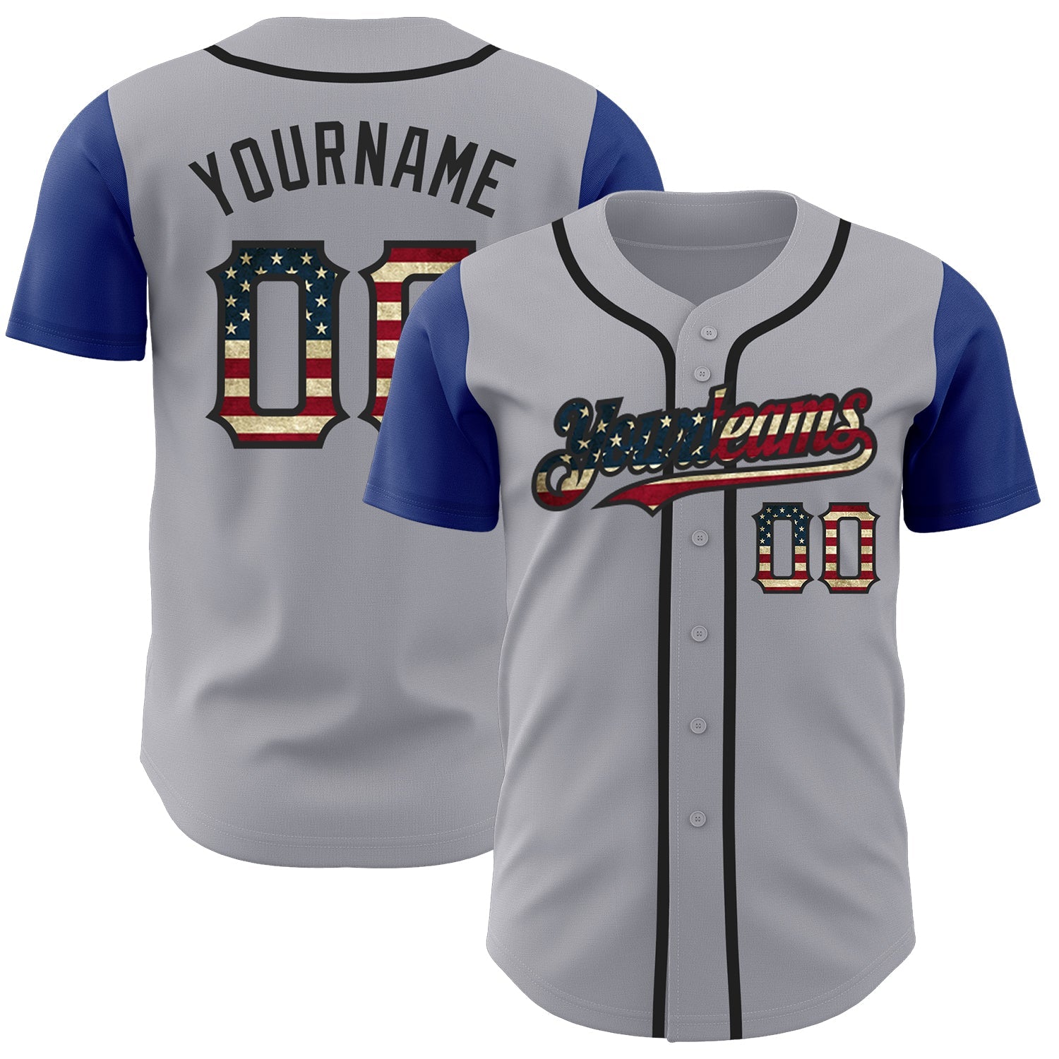 Custom Gray Vintage USA Flag Royal-Black Authentic Two Tone Baseball Jersey - Main View