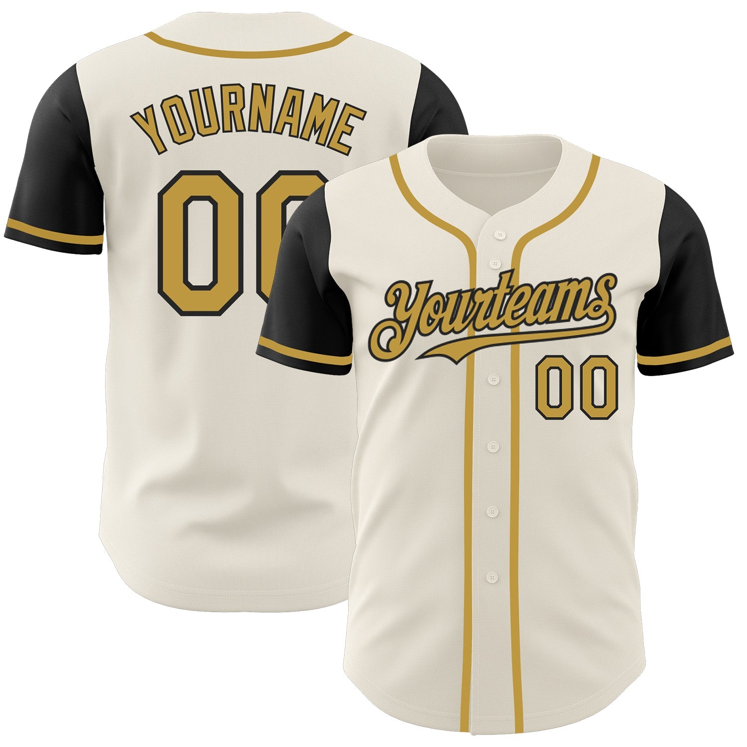Custom Cream Old Gold-Black Authentic Two Tone Baseball Jersey - Main View