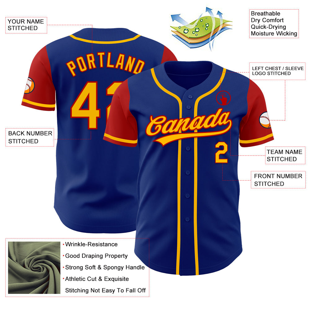 Custom Royal Gold-Red Authentic Two Tone Baseball Jersey view 3