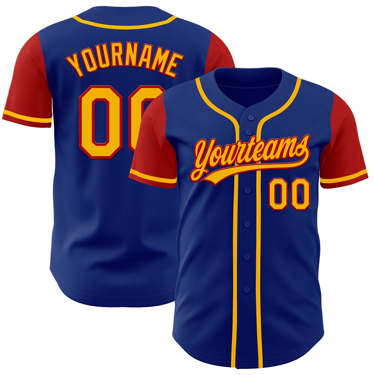 Custom Royal Gold-Red Authentic Two Tone Baseball Jersey - Main View
