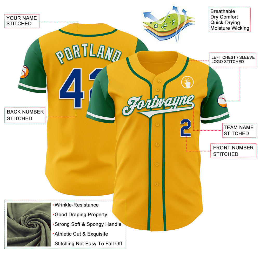 Custom Gold Royal-Kelly Green Authentic Two Tone Baseball Jersey view 3