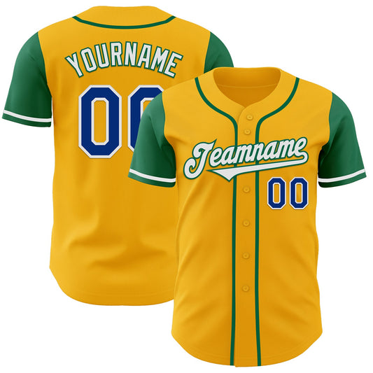 Custom Gold Royal-Kelly Green Authentic Two Tone Baseball Jersey - Main View