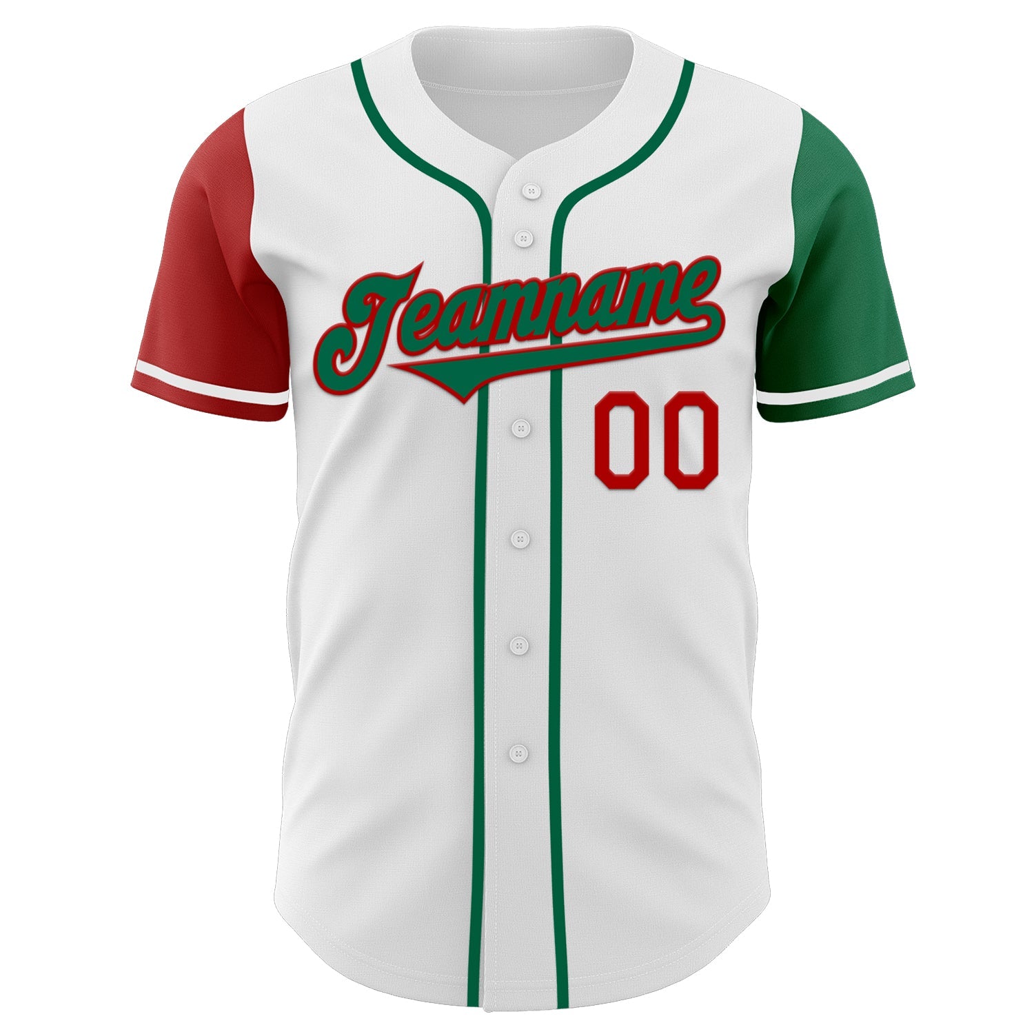 Custom White Kelly Green-Red Authentic Two Tone Baseball Jersey view 2