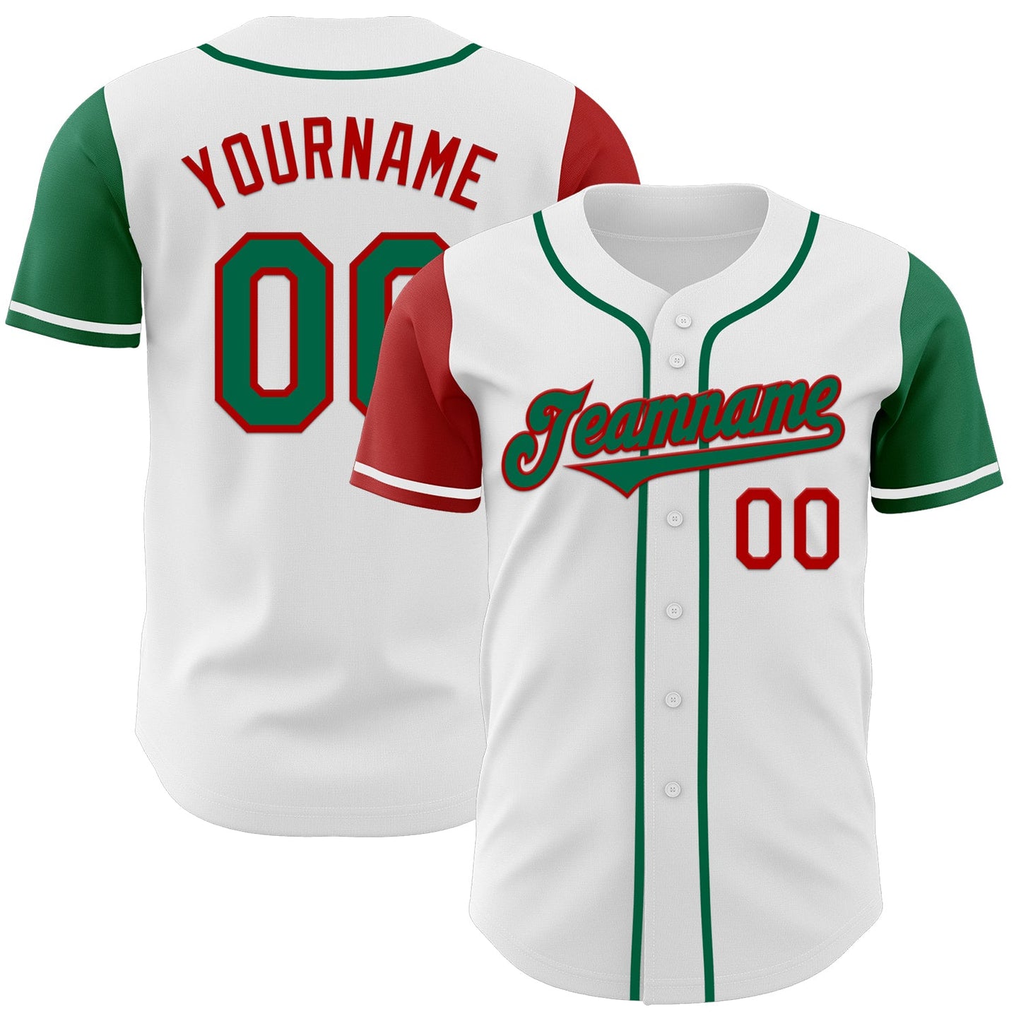 Custom White Kelly Green-Red Authentic Two Tone Baseball Jersey - Main View