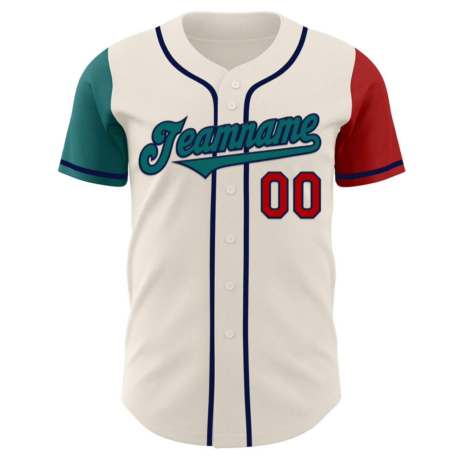 Custom Cream Red Teal-Navy Authentic Two Tone Baseball Jersey view 2