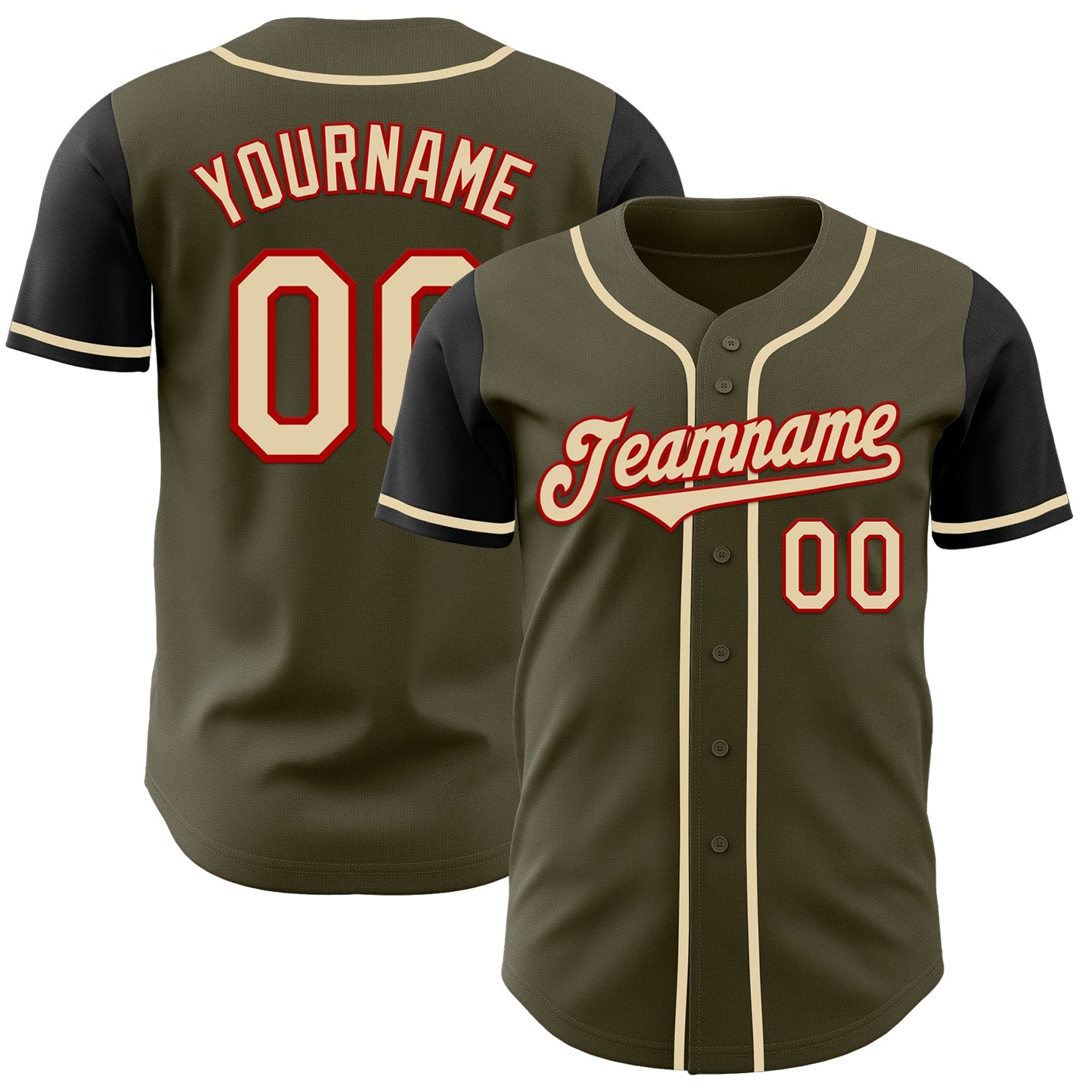 Custom Olive Cream Red-Black Authentic Salute To Service Two Tone Baseball Jersey - Main View