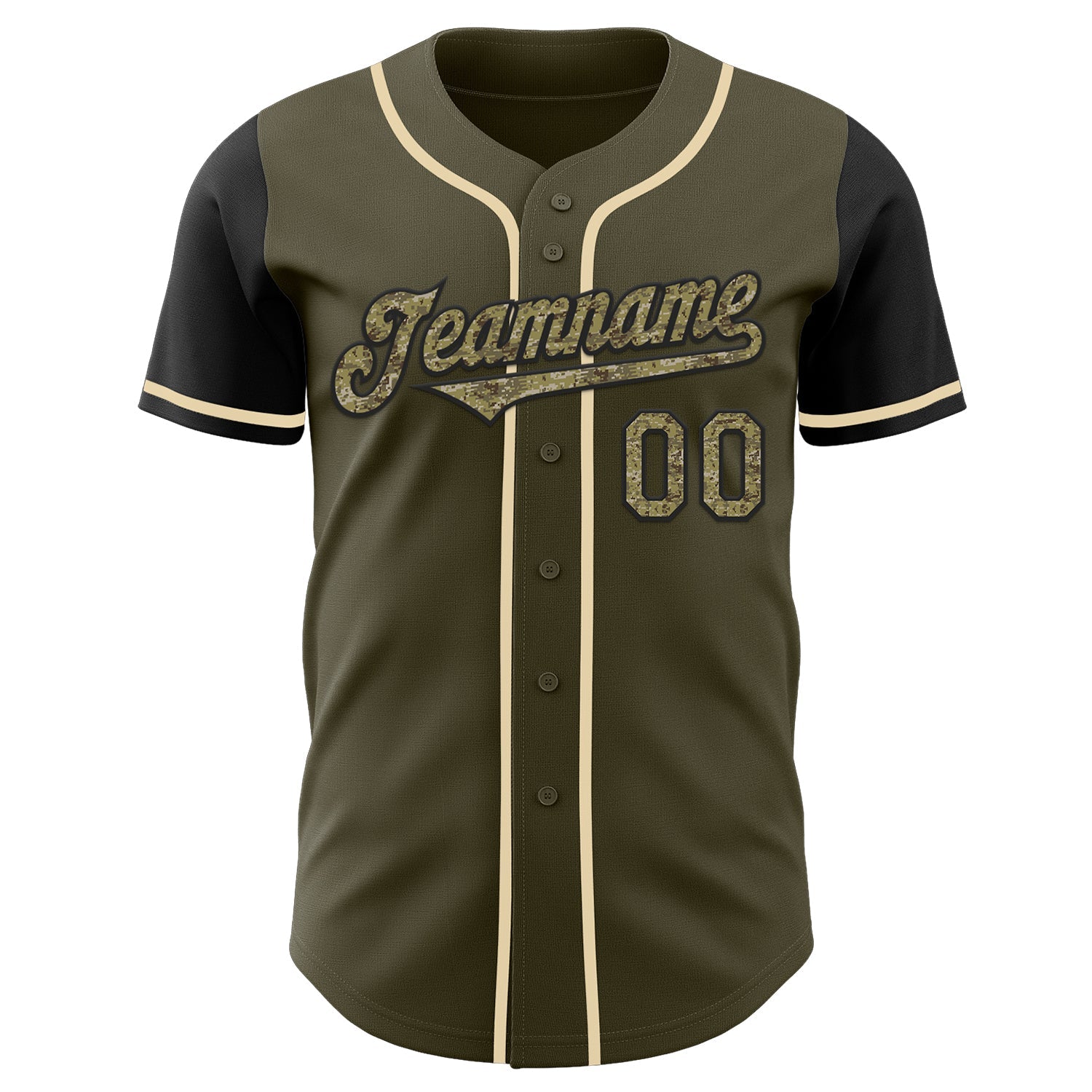 Custom Olive Camo Black-Cream Authentic Salute To Service Two Tone Baseball Jersey view 2