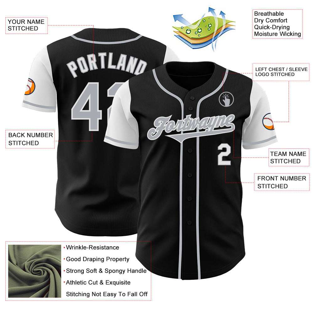 Custom Black Gray-White Authentic Two Tone Baseball Jersey view 3