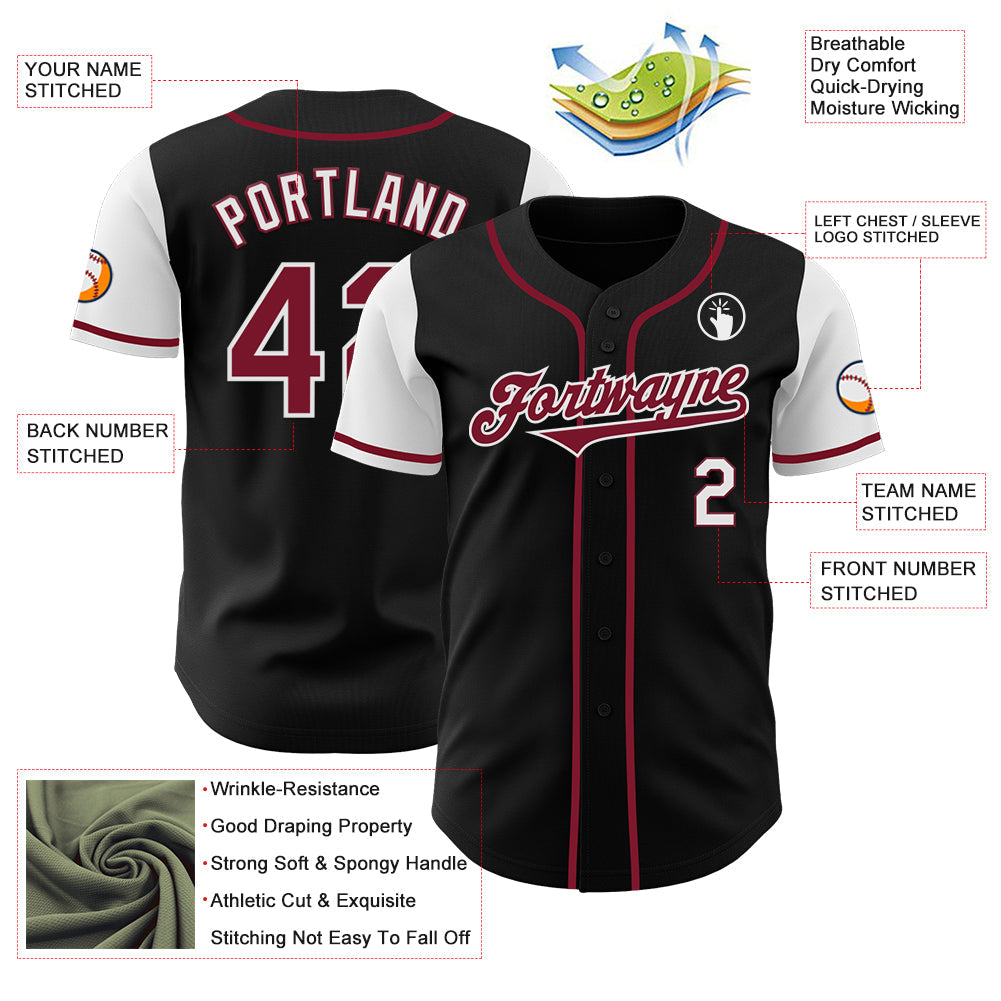 Custom Black Crimson-White Authentic Two Tone Baseball Jersey view 3