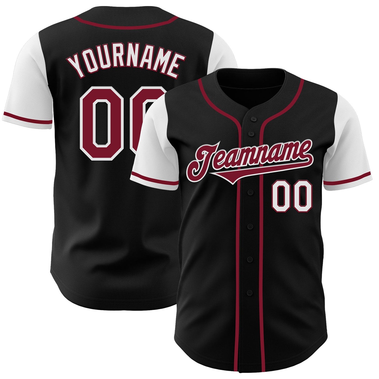 Custom Black Crimson-White Authentic Two Tone Baseball Jersey - Main View