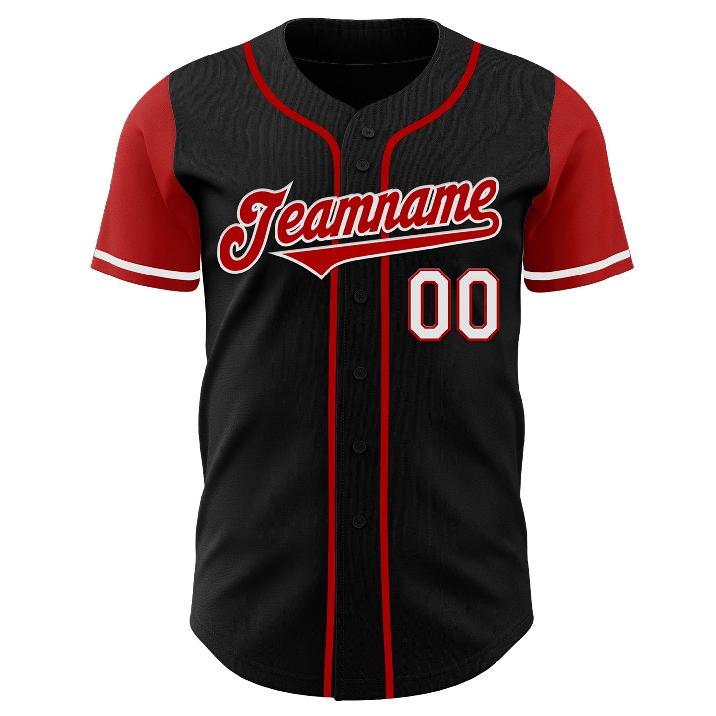 Custom Black Red-White Authentic Two Tone Baseball Jersey view 2