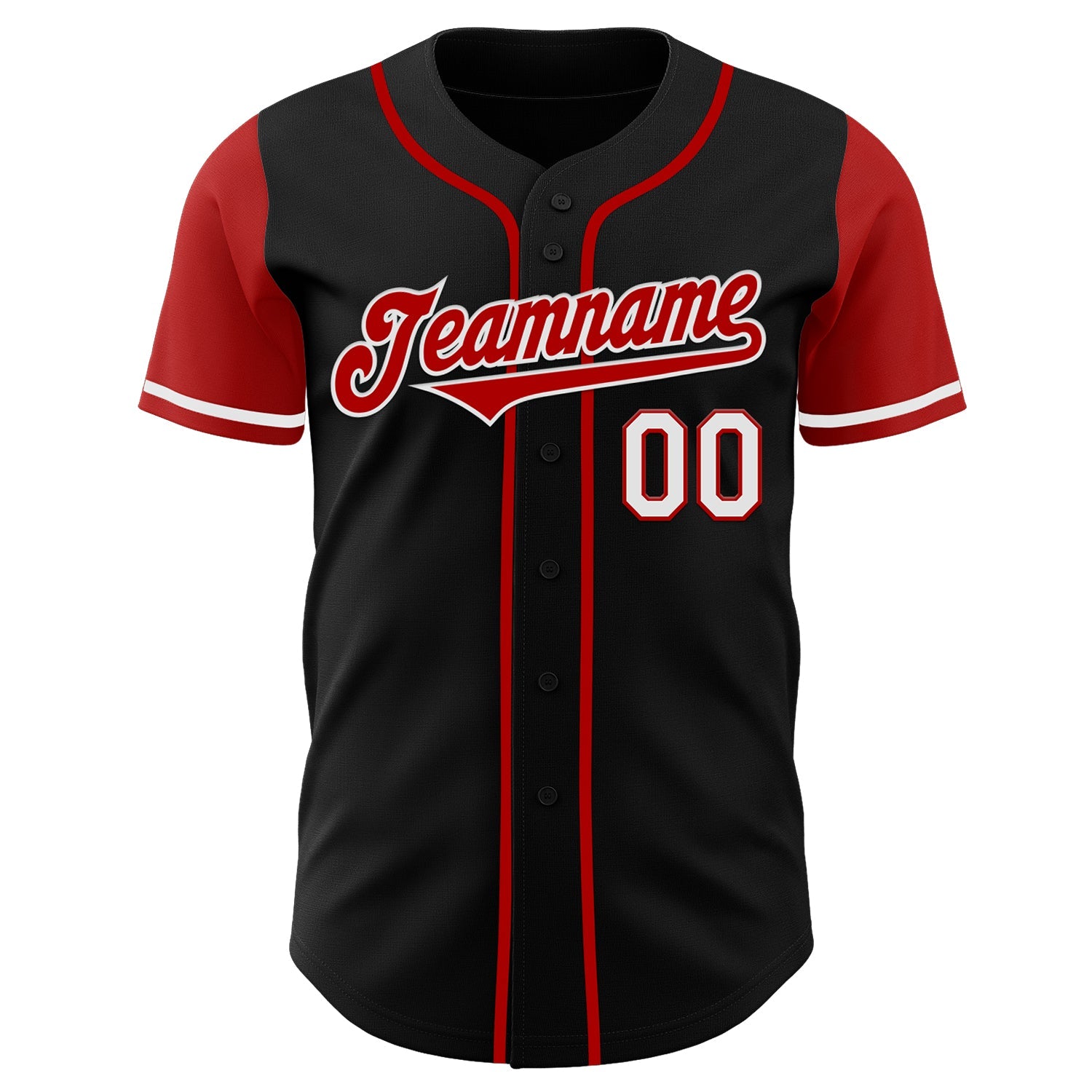 Custom Black Red-White Authentic Two Tone Baseball Jersey view 2