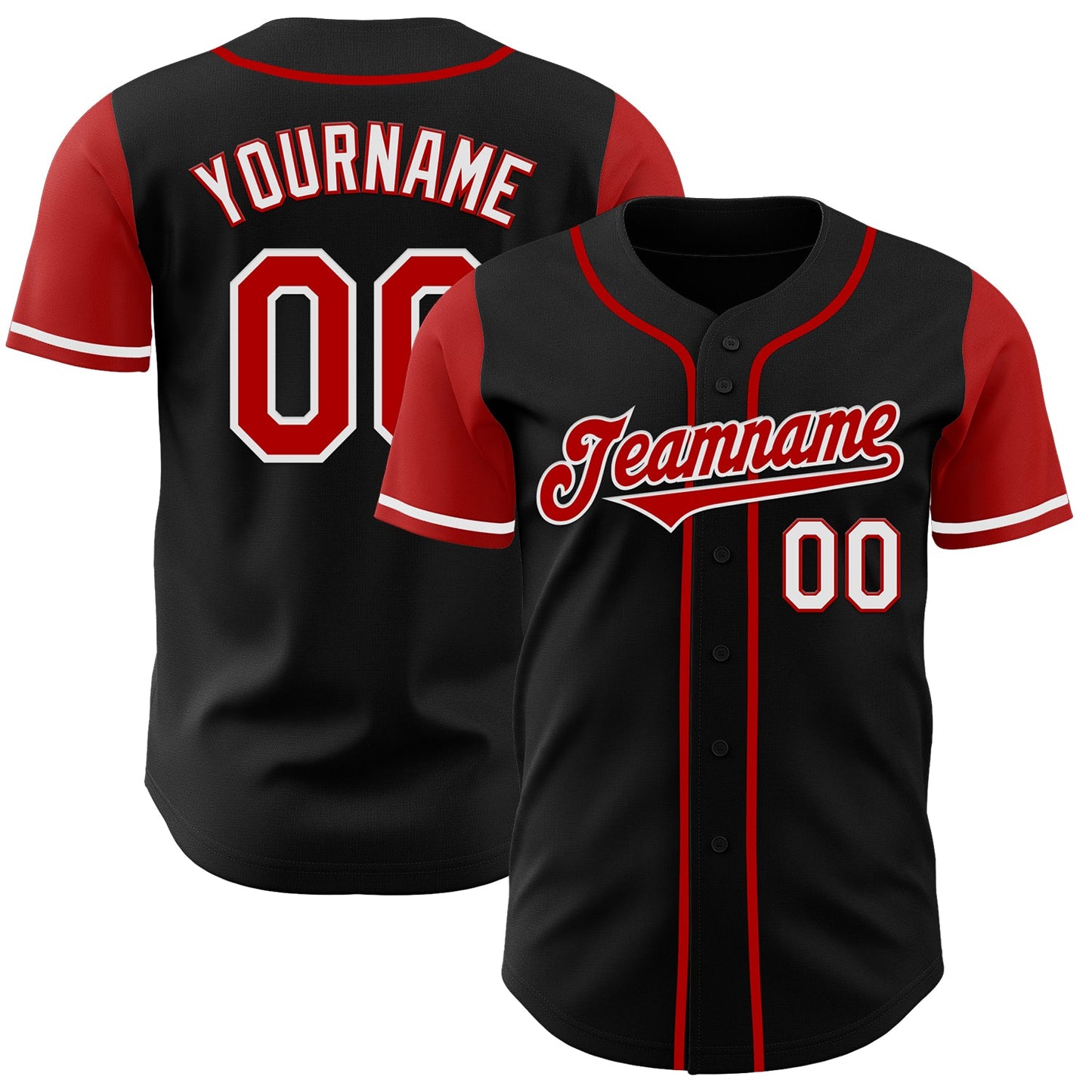 Custom Black Red-White Authentic Two Tone Baseball Jersey - Main View