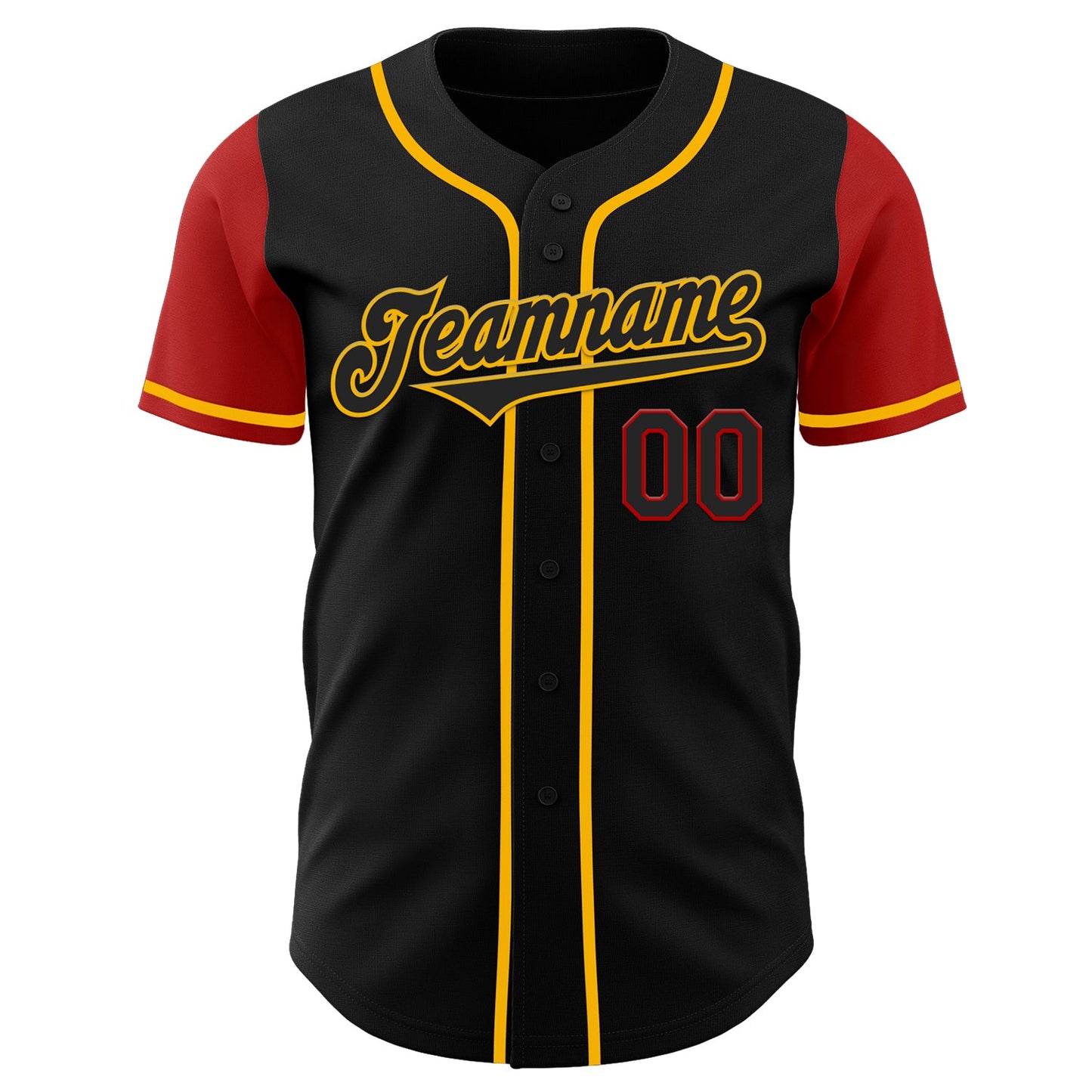 Custom Black Gold-Red Authentic Two Tone Baseball Jersey view 2