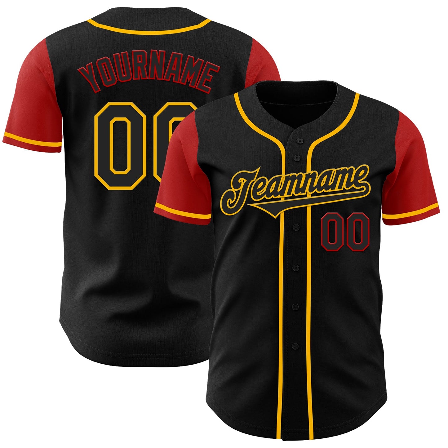 Custom Black Gold-Red Authentic Two Tone Baseball Jersey - Main View