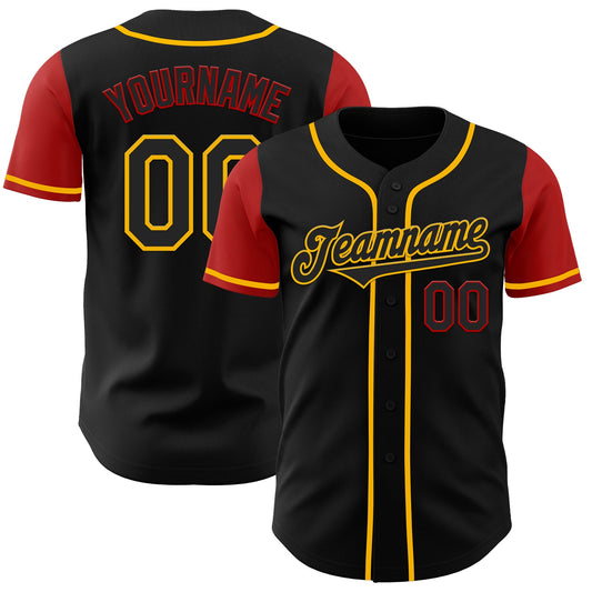 Custom Black Gold-Red Authentic Two Tone Baseball Jersey - Main View