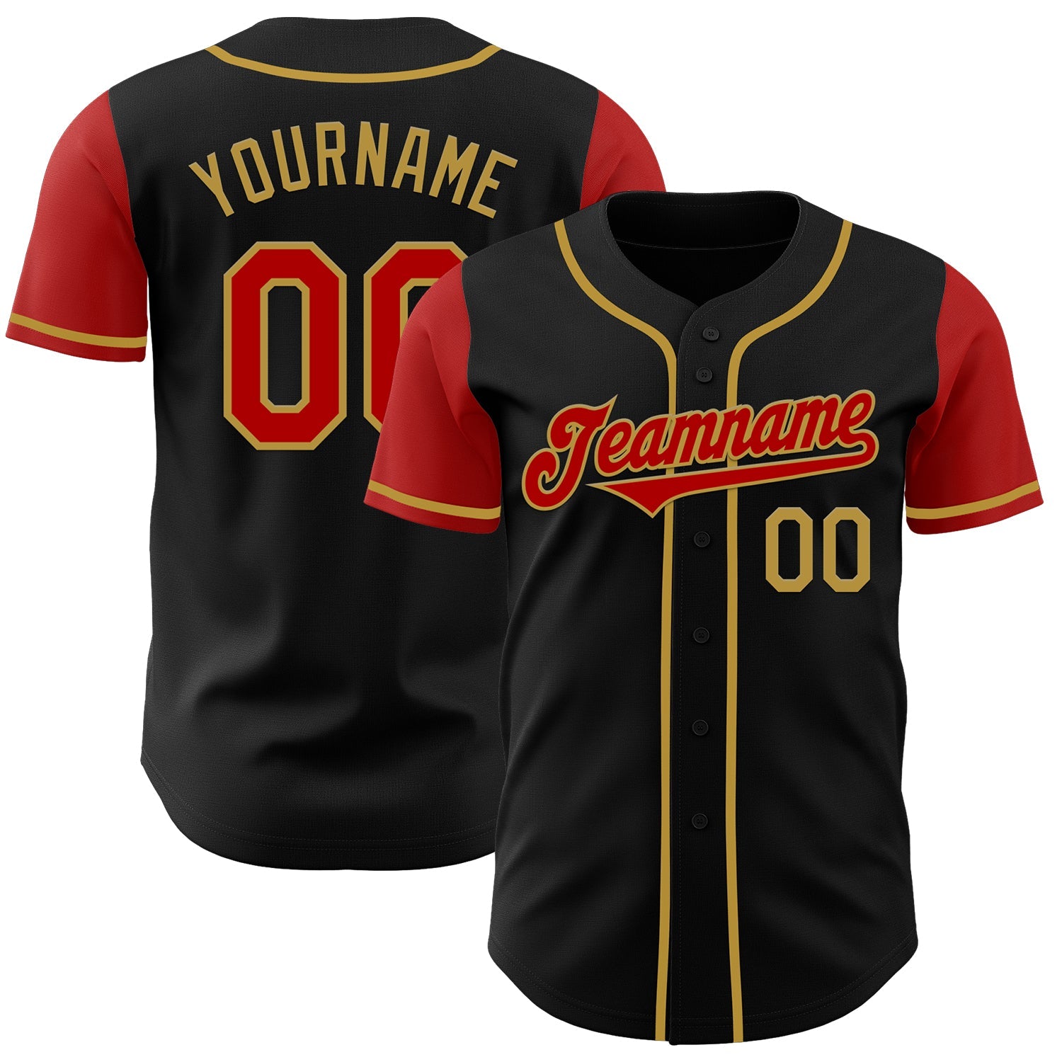 Custom Black Red-Old Gold Authentic Two Tone Baseball Jersey - Main View