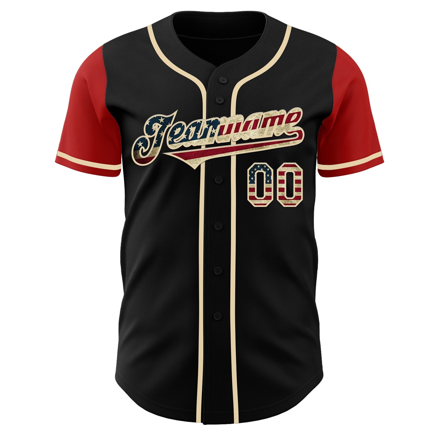 Custom Black Vintage USA Flag Cream-Red Authentic Two Tone Baseball Jersey view 2