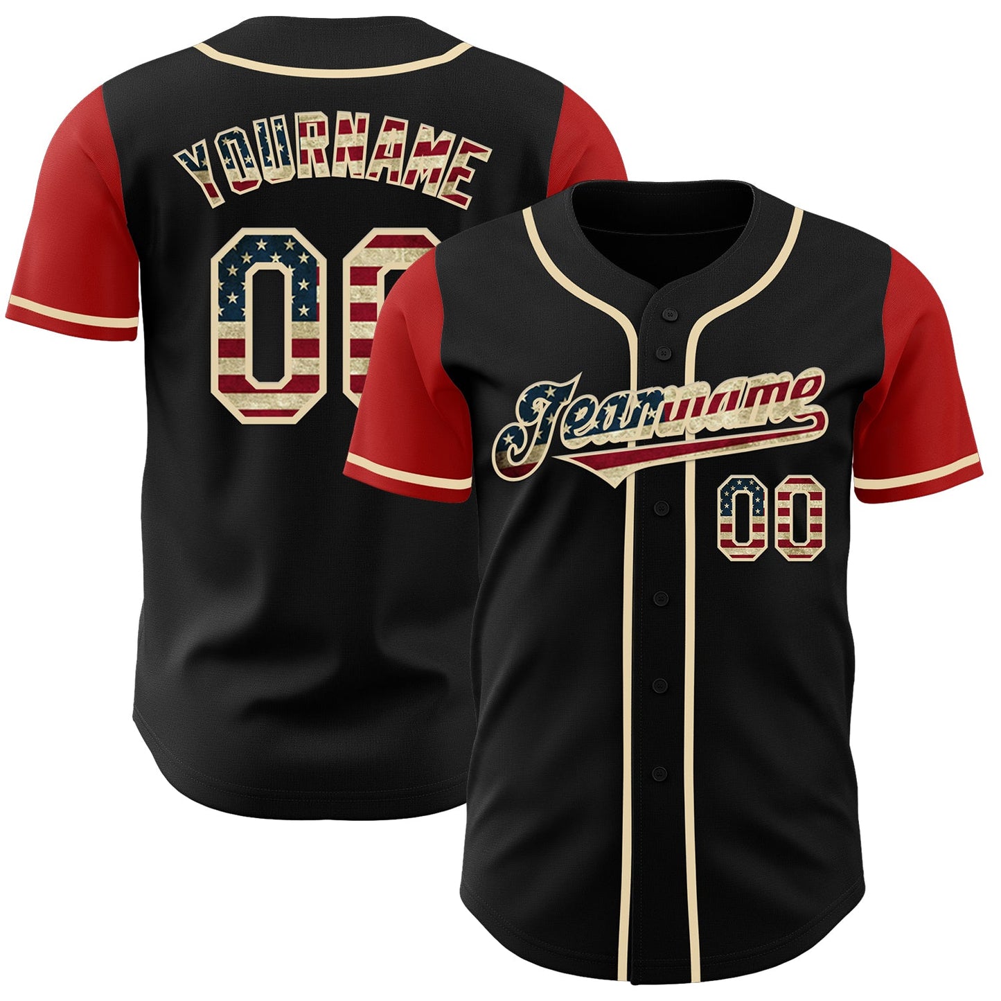Custom Black Vintage USA Flag Cream-Red Authentic Two Tone Baseball Jersey - Main View