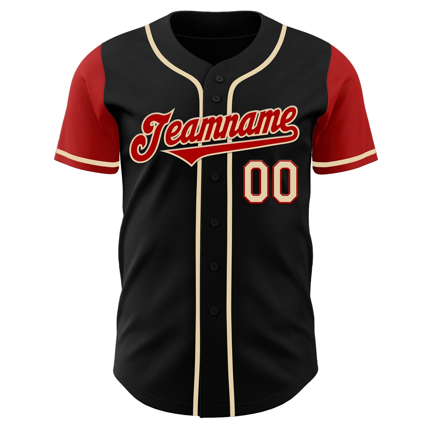 Custom Black Red-Cream Authentic Two Tone Baseball Jersey view 2