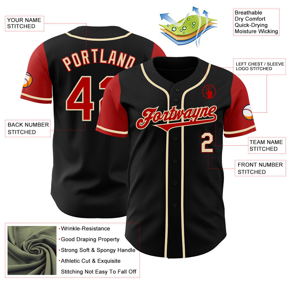 Custom Black Red-Cream Authentic Two Tone Baseball Jersey view 3