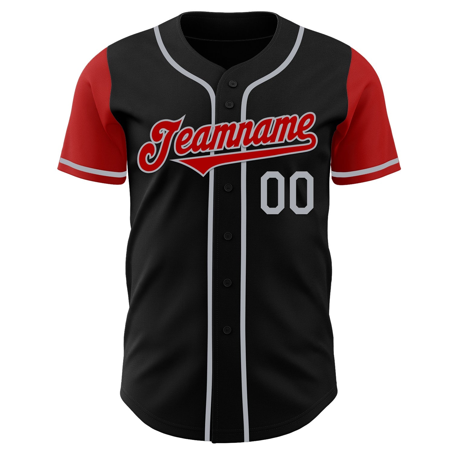 Custom Black Red-Gray Authentic Two Tone Baseball Jersey view 2