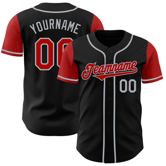 Custom Black Red-Gray Authentic Two Tone Baseball Jersey - Main View