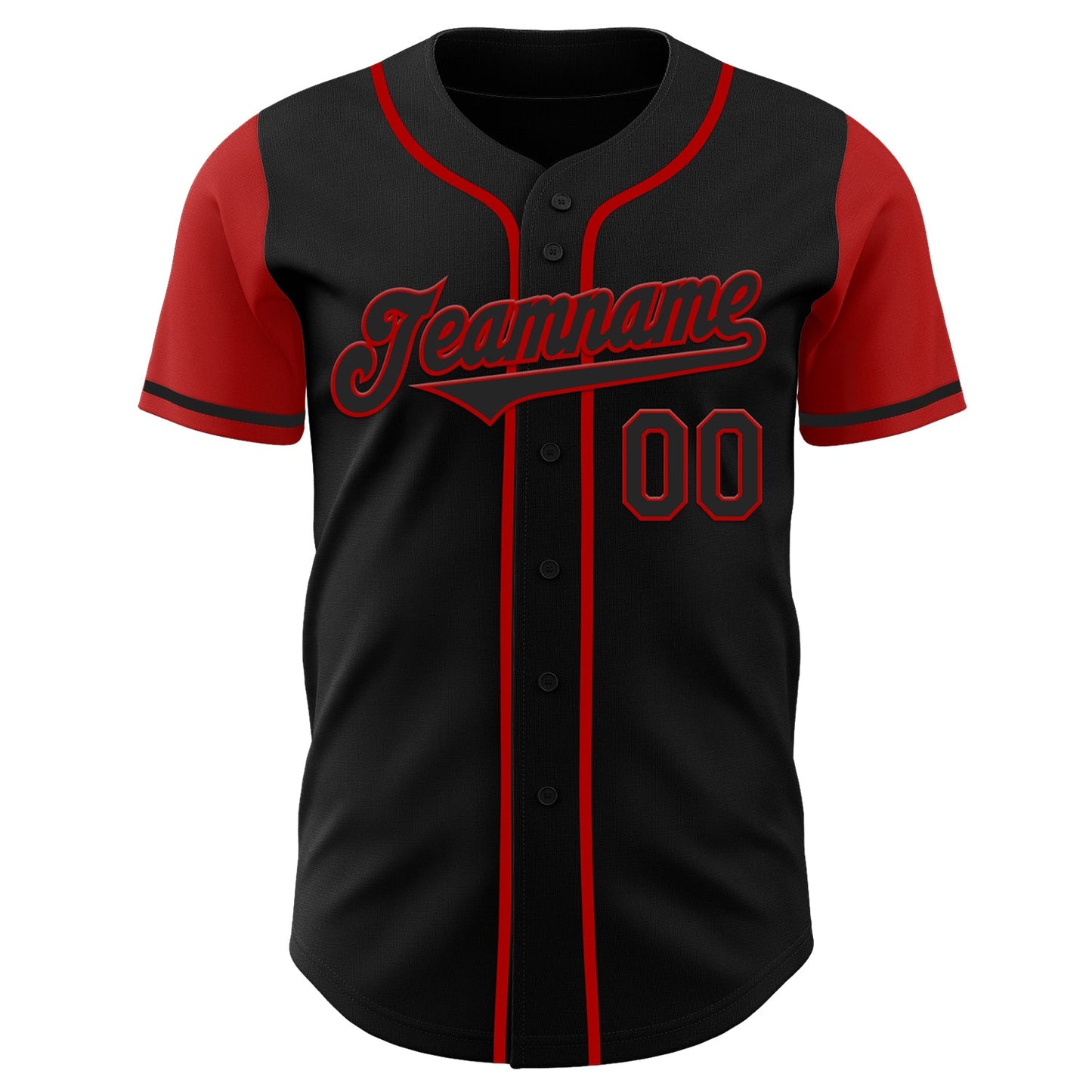 Custom Black Red Authentic Two Tone Baseball Jersey view 2