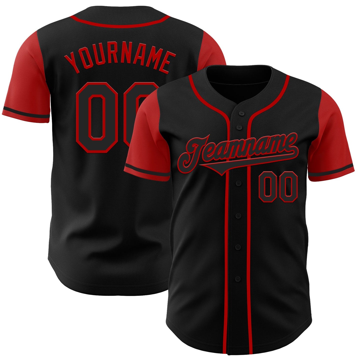 Custom Black Red Authentic Two Tone Baseball Jersey - Main View