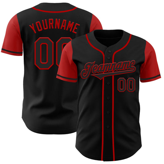 Custom Black Red Authentic Two Tone Baseball Jersey - Main View