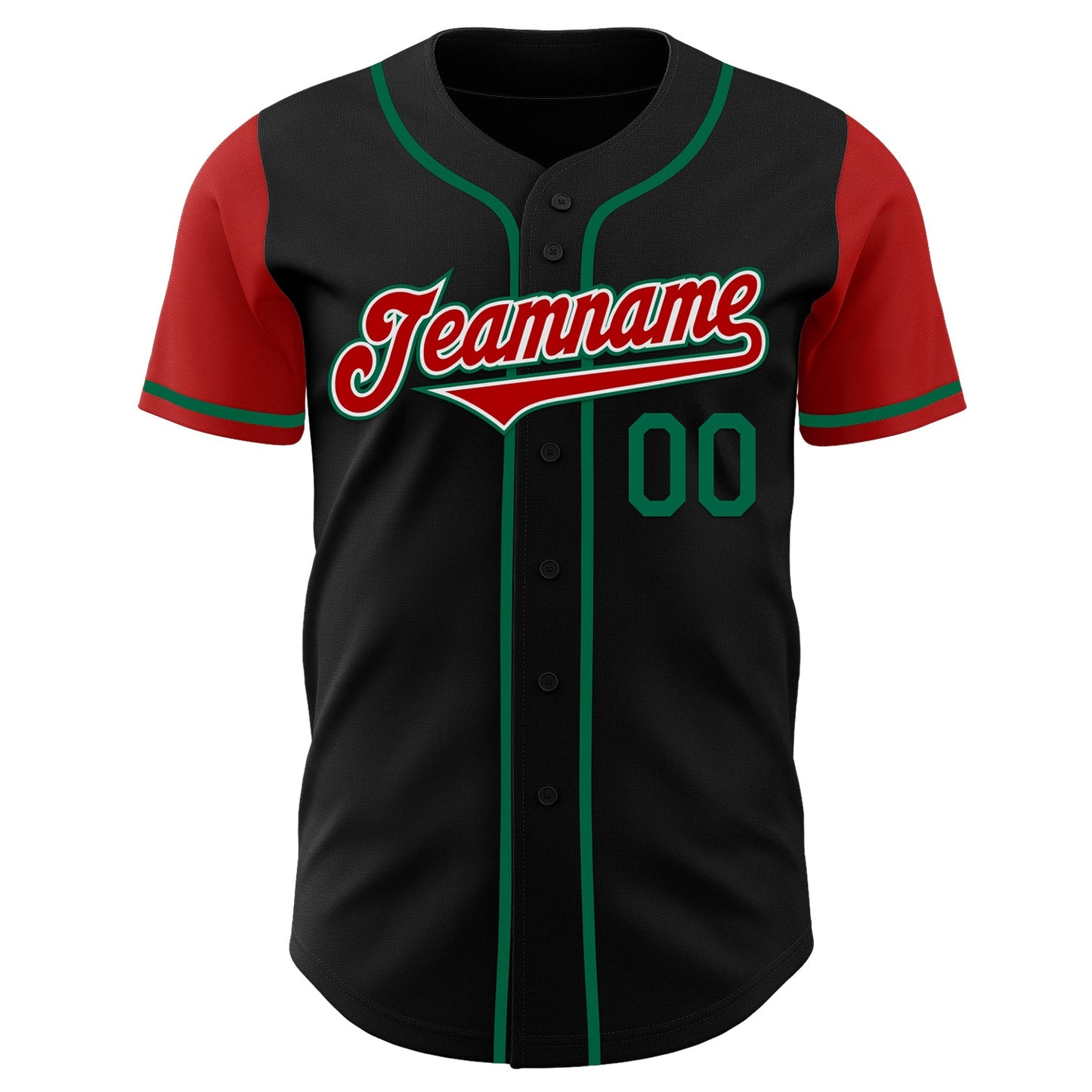 Custom Black Red-Kelly Green Authentic Two Tone Baseball Jersey view 2