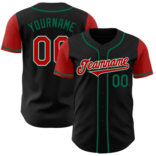 Custom Black Red-Kelly Green Authentic Two Tone Baseball Jersey - Main View