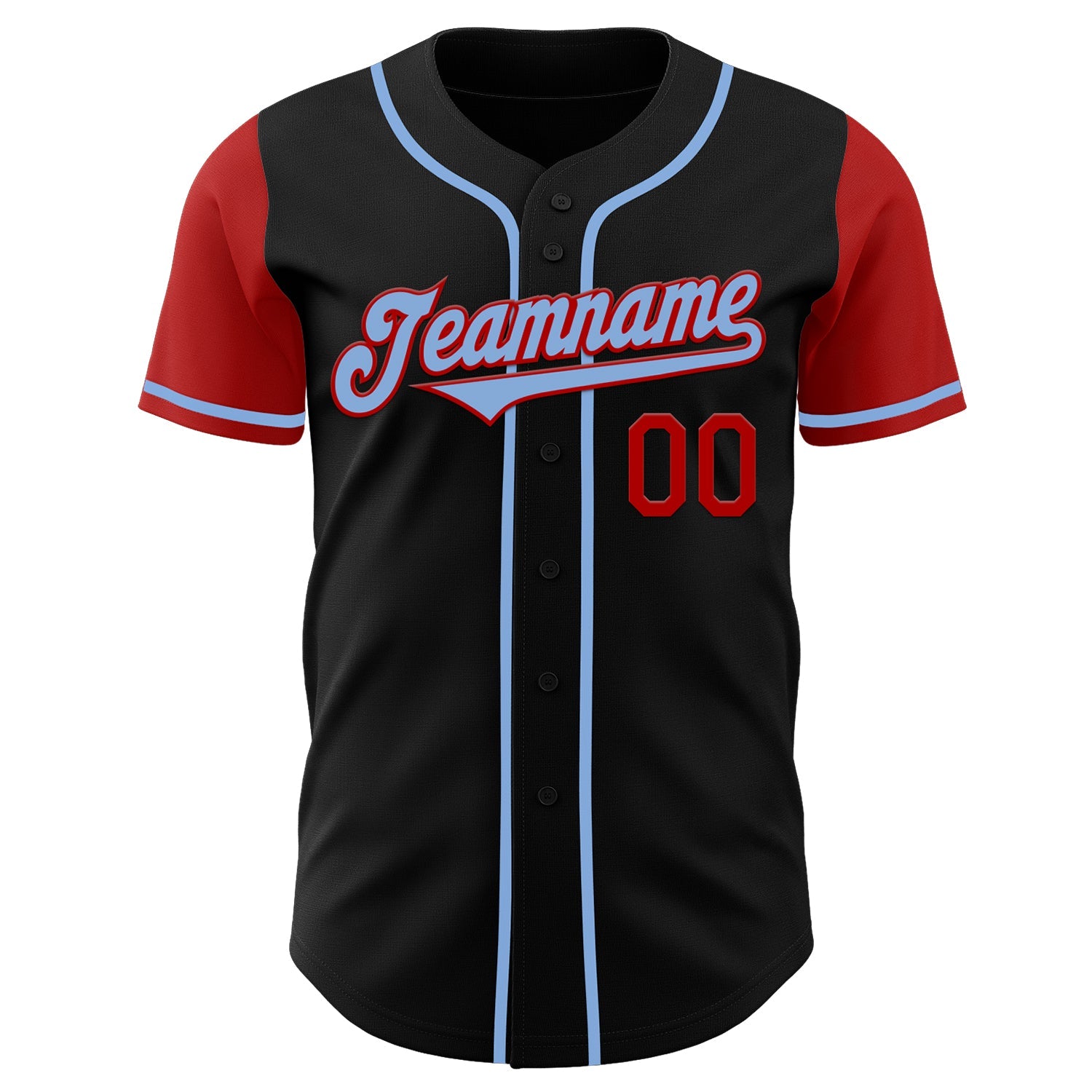Custom Black Light Blue-Red Authentic Two Tone Baseball Jersey view 2