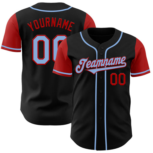 Custom Black Light Blue-Red Authentic Two Tone Baseball Jersey - Main View