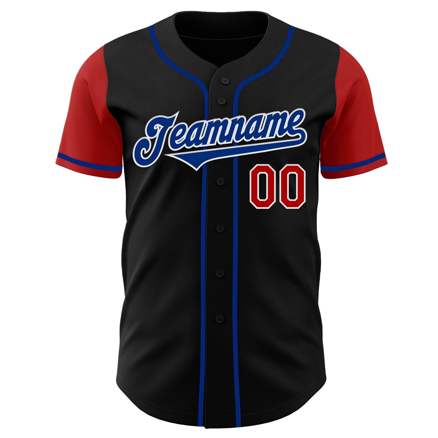 Custom Black Royal-Red Authentic Two Tone Baseball Jersey view 2