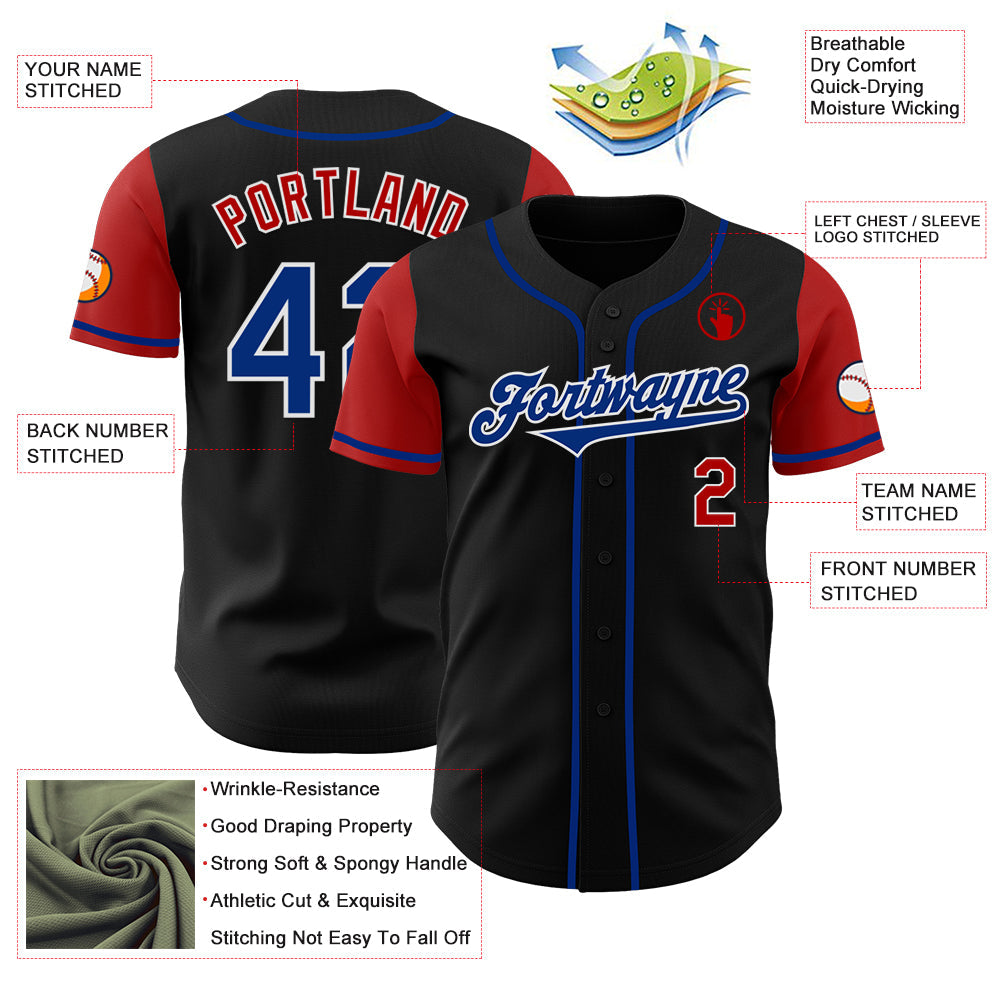 Custom Black Royal-Red Authentic Two Tone Baseball Jersey view 3