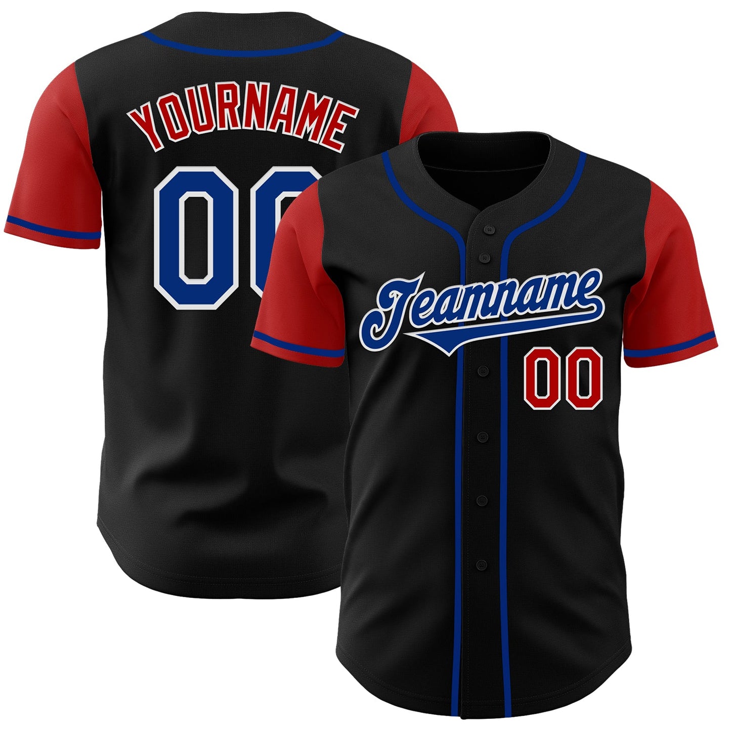 Custom Black Royal-Red Authentic Two Tone Baseball Jersey - Main View