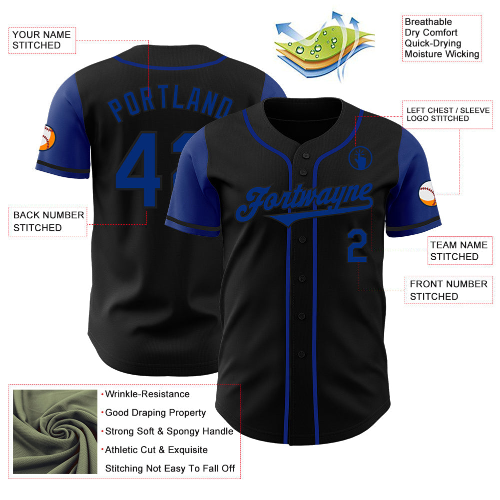 Custom Black Royal Authentic Two Tone Baseball Jersey view 3