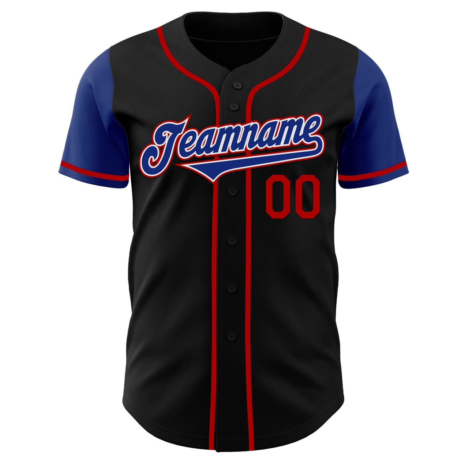 Custom Black Royal-Red Authentic Two Tone Baseball Jersey view 2