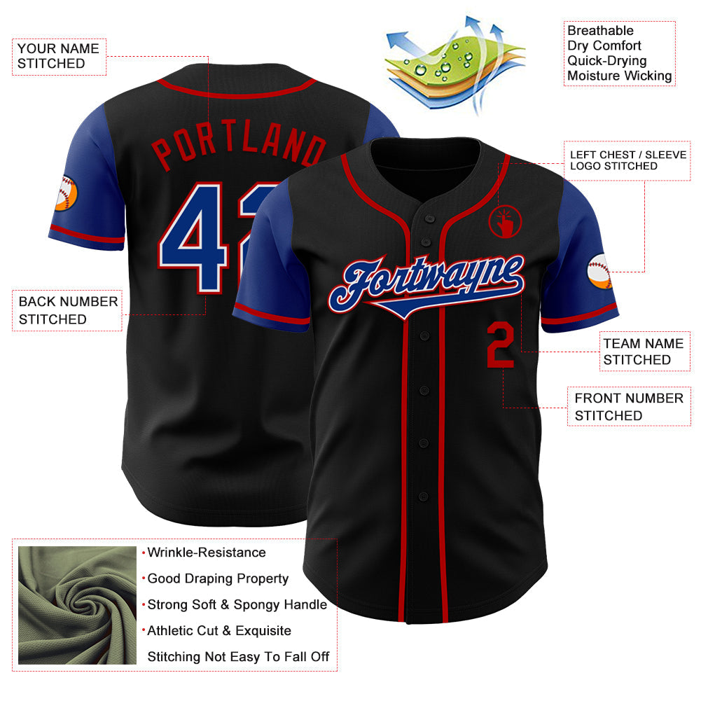 Custom Black Royal-Red Authentic Two Tone Baseball Jersey view 3