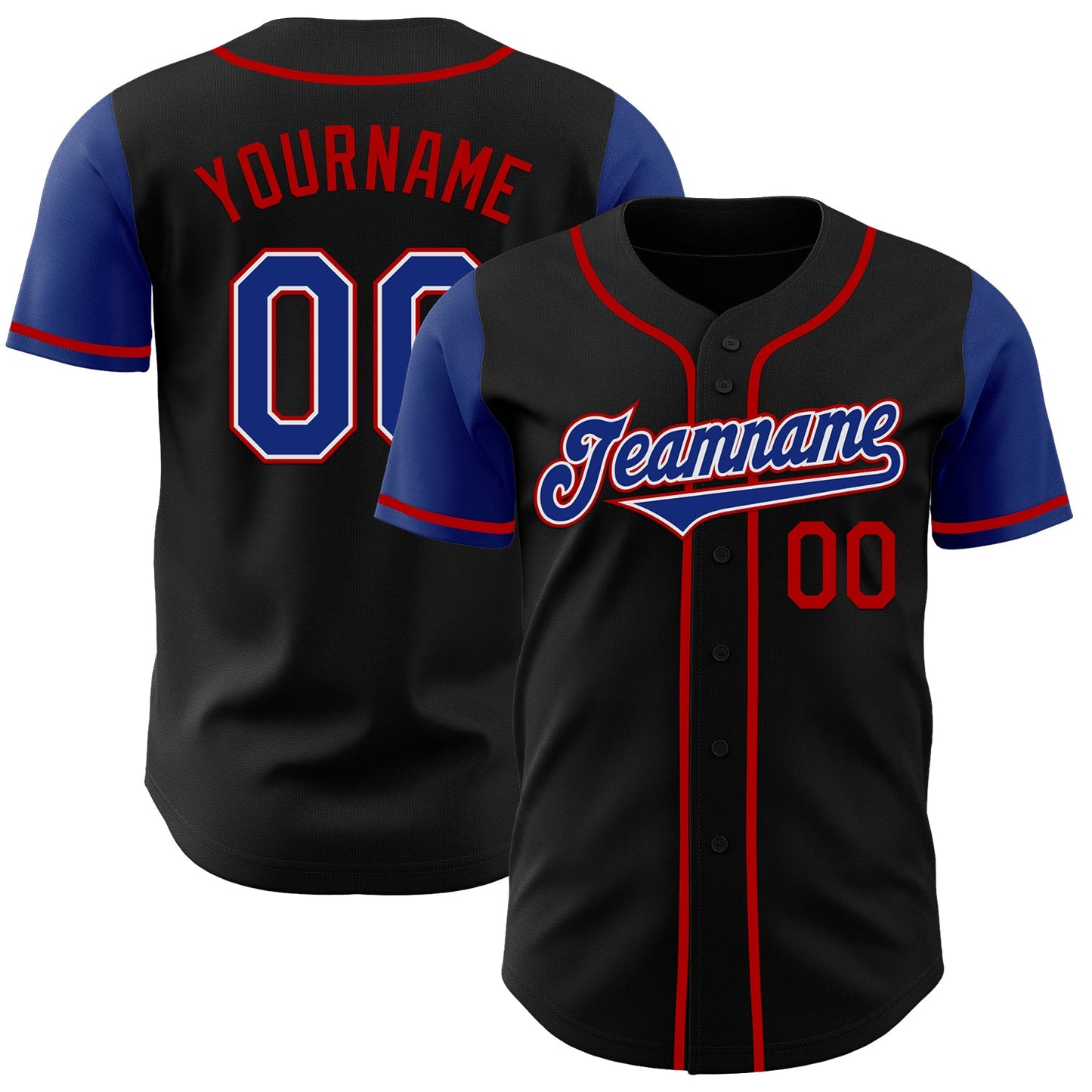 Custom Black Royal-Red Authentic Two Tone Baseball Jersey - Main View