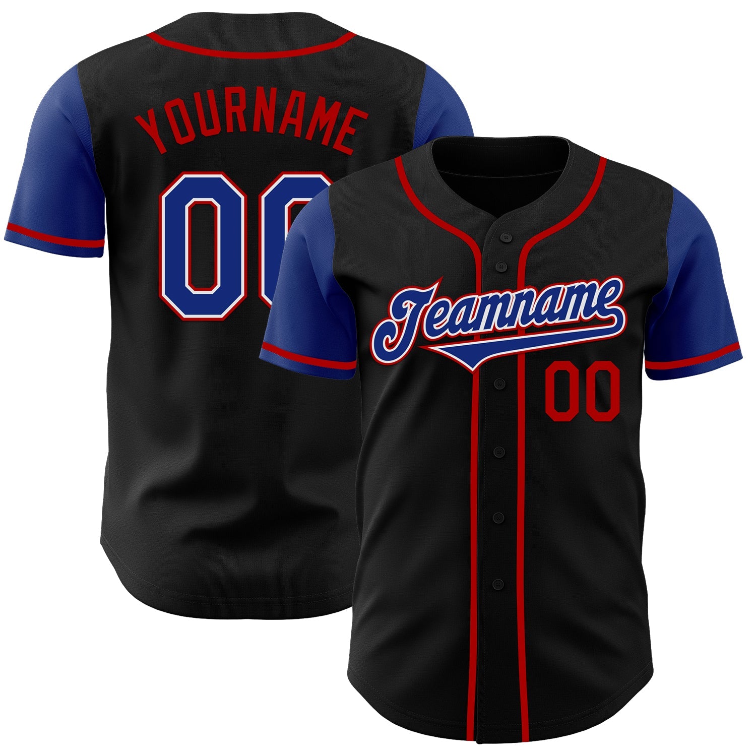 Custom Black Royal-Red Authentic Two Tone Baseball Jersey - Main View