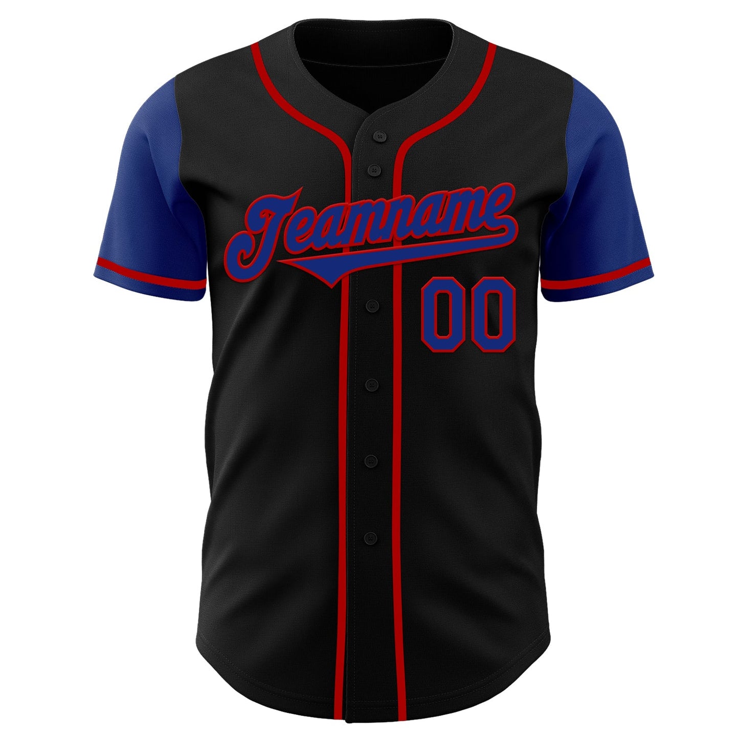 Custom Black Royal-Red Authentic Two Tone Baseball Jersey view 2